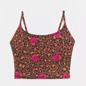Onzie leopard print floral crop Athletic cami top, m/l, Brown